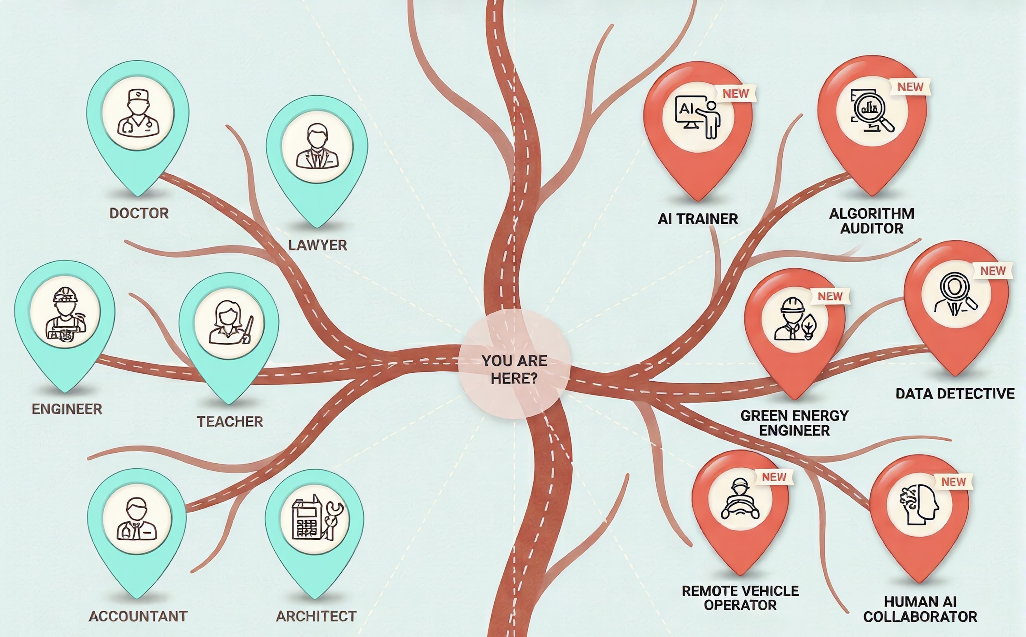Career map — You Are Here, showing today's jobs and future jobs