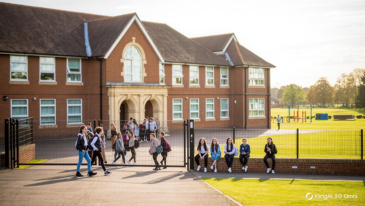Students at a school entrance
