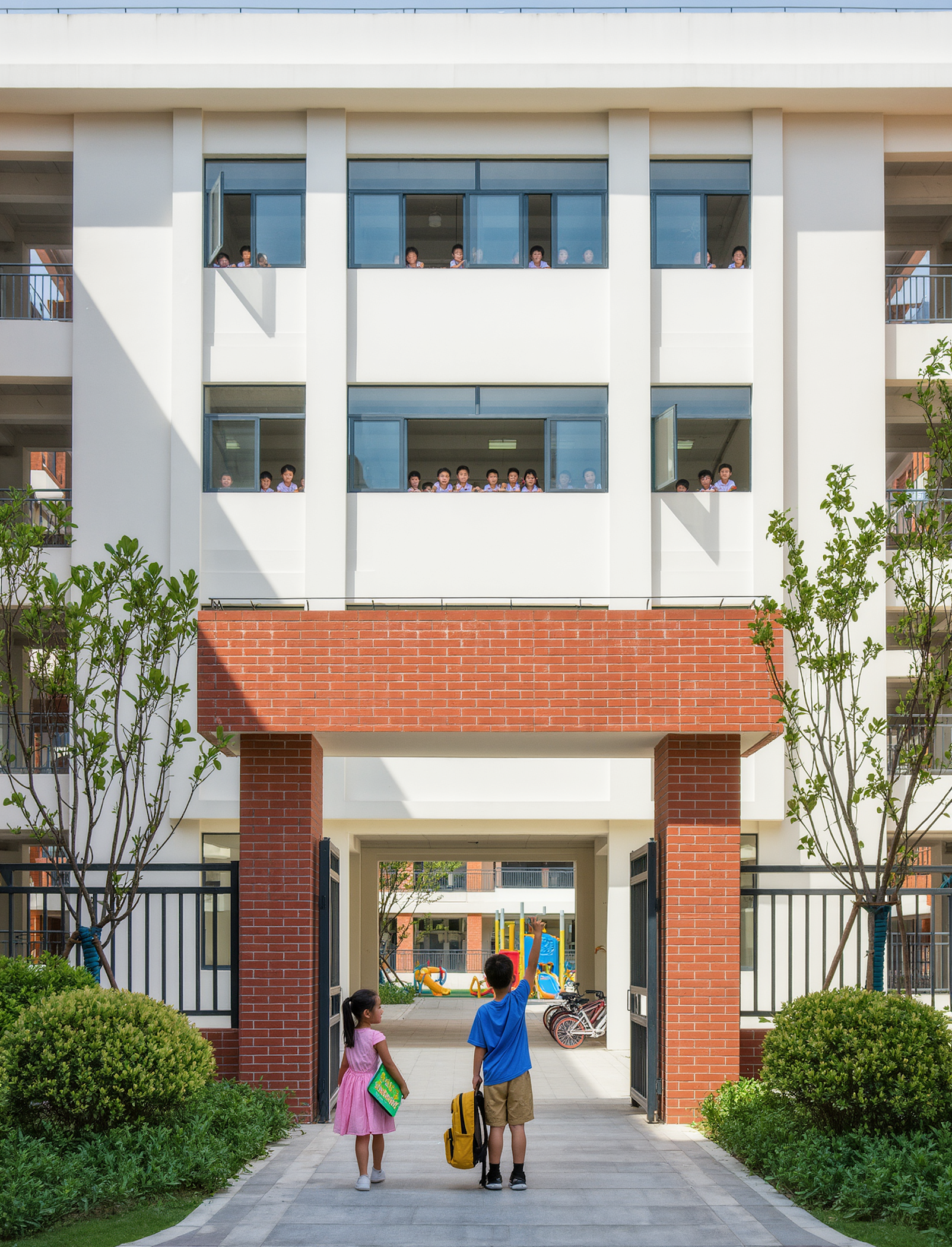 Students at a school entrance